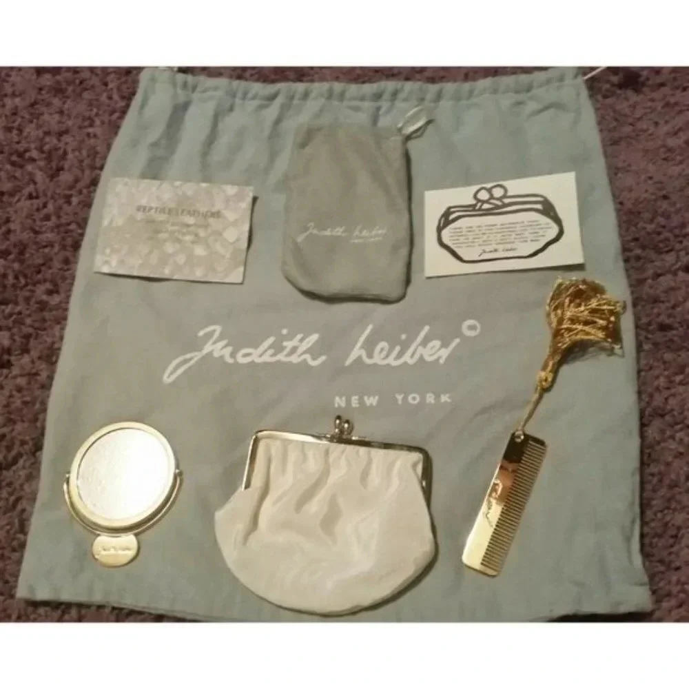 VTG Judith Leiber Snakeskin White Handbag with Pink Agate Grannycore Orig Box